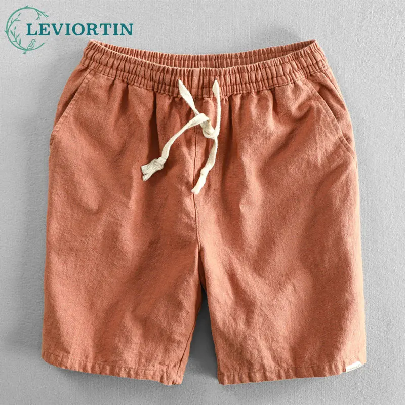 Men Summer Cotton Linen Shorts Japan Candy Color Beach Holiday Home Male Simple Casual Slim Fit Harajuku Soft Thin Shorts Pants