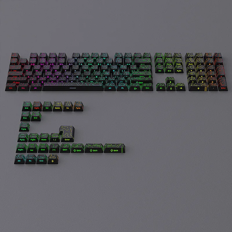 Black Contour Side Print Keycap 4.0 Line Shine Through Doubleshot 130 Keys for Mechanical Keyboard 61/66/75/84/87/92/108