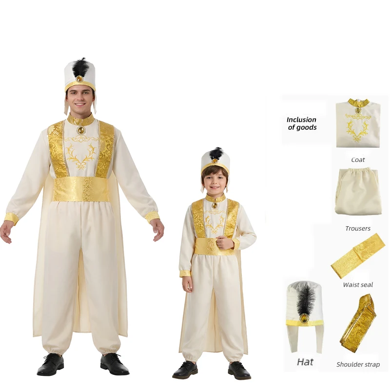 Disfraz de Príncipe Árabe para Adultos y Niños, Conjunto de Halloween, Mil y Una Noches, Traje Real de Oriente Medio, Disfraz de Carnaval, Cosplay, Fiesta
