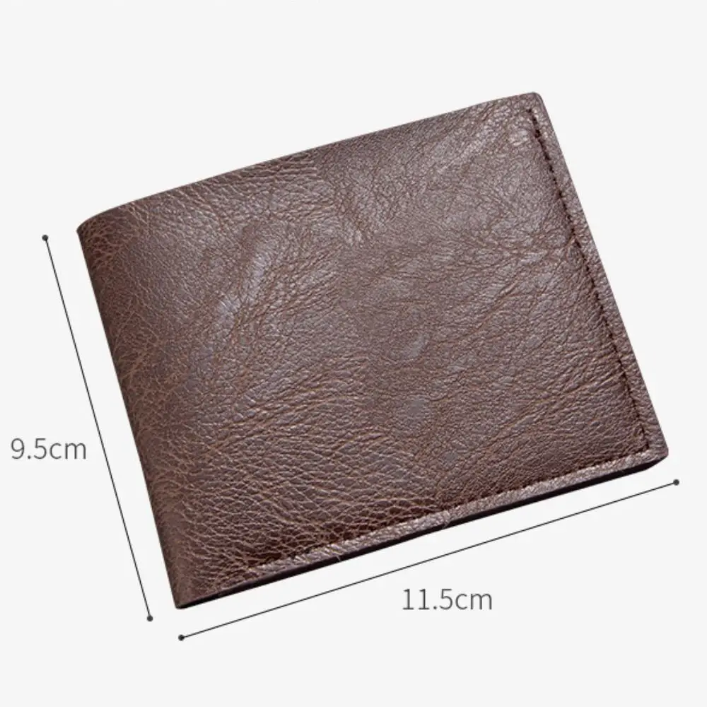Minimalist PU Leather Men's Short Wallet Black Coffee Two-fold Retro Coin Purse Large Capacity Multiple Pockets Men Women