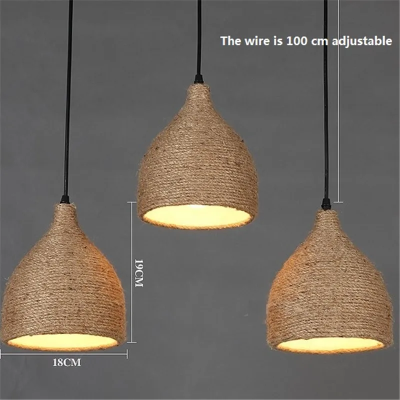 Hemp Rope Vintage Pendant Light Fixtures For Ceiling Kitchen Dining Room Loft Hanging Lamp Home Decoration Industrial Lighting