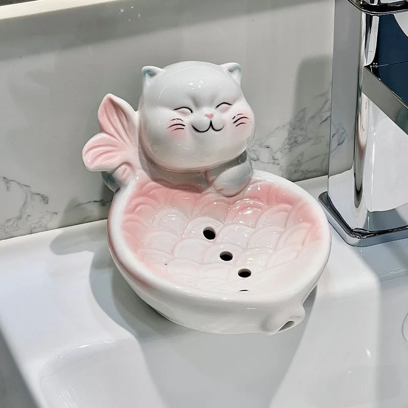 

Керамическая мыльница Caicai Cat Koi, сливной умывальник для унитаза, бытовая милая коробка для мыла, стеллаж для хранения мыльницы