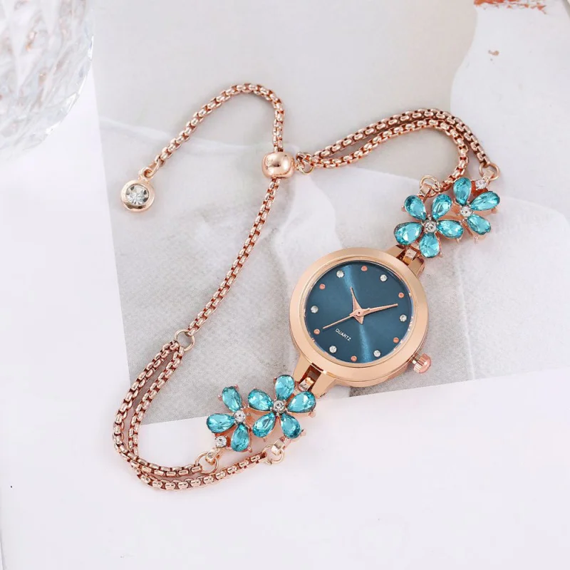 Новые студенческие корейские стильные часы с веревкой, маленькие круглые темпераментные ленивые пять цветов, маленькие цветочные часы-браслет, женские часы