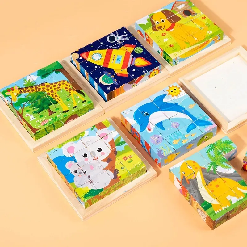 9 pezzi cubi 3D a sei facce puzzle vassoio giocattoli di stoccaggio in legno per bambini giocattoli educativi per bambini giochi divertenti 3-9 anni bambini