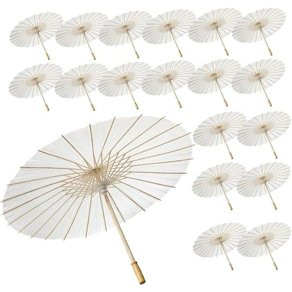 6pcs 60/84cm White Paper Parasol Umbrellas for Wedding Party Favor DIY Bamboo Umbrella for Bridal Shower Photo Props