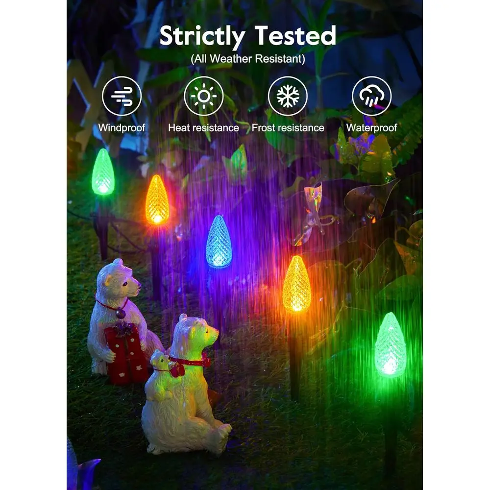 25.7ft 20-LED C9 أضواء مسار خارجية متعددة الألوان على شكل فراولة مع أوتاد ماركر، قابلة للتوصيل مقاومة للكسر لتزيين الفناء