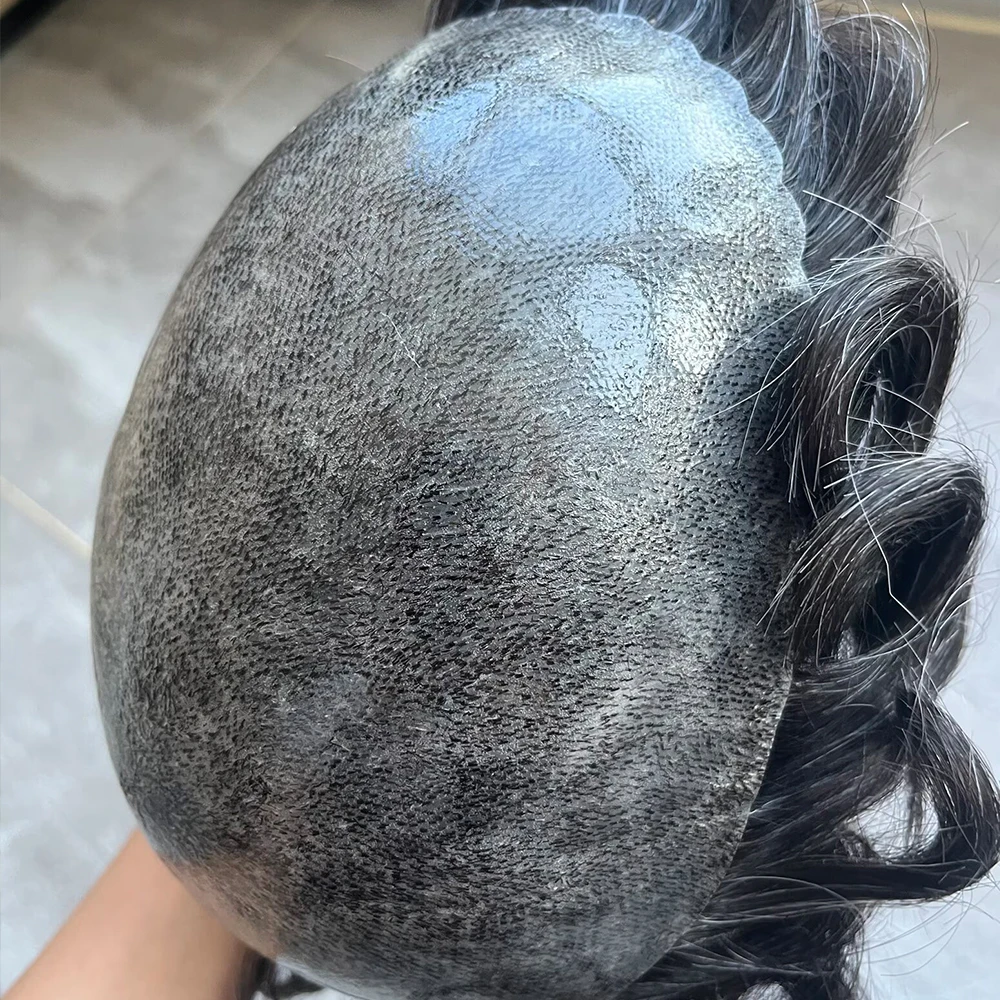 6 Zoll Old Man 1b80 1b65 Graue Echthaarperücken mit natürlichem Haaransatz, langlebigem Poly-PU-Haut-Toupet für Männer, Haarprothese, Haarteil – Detail 8