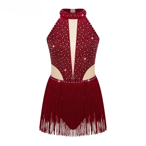 Crianças meninas ballet dança collant strass borla bodysuit vestido ginástica patinação artística desempenho latino traje dancewear