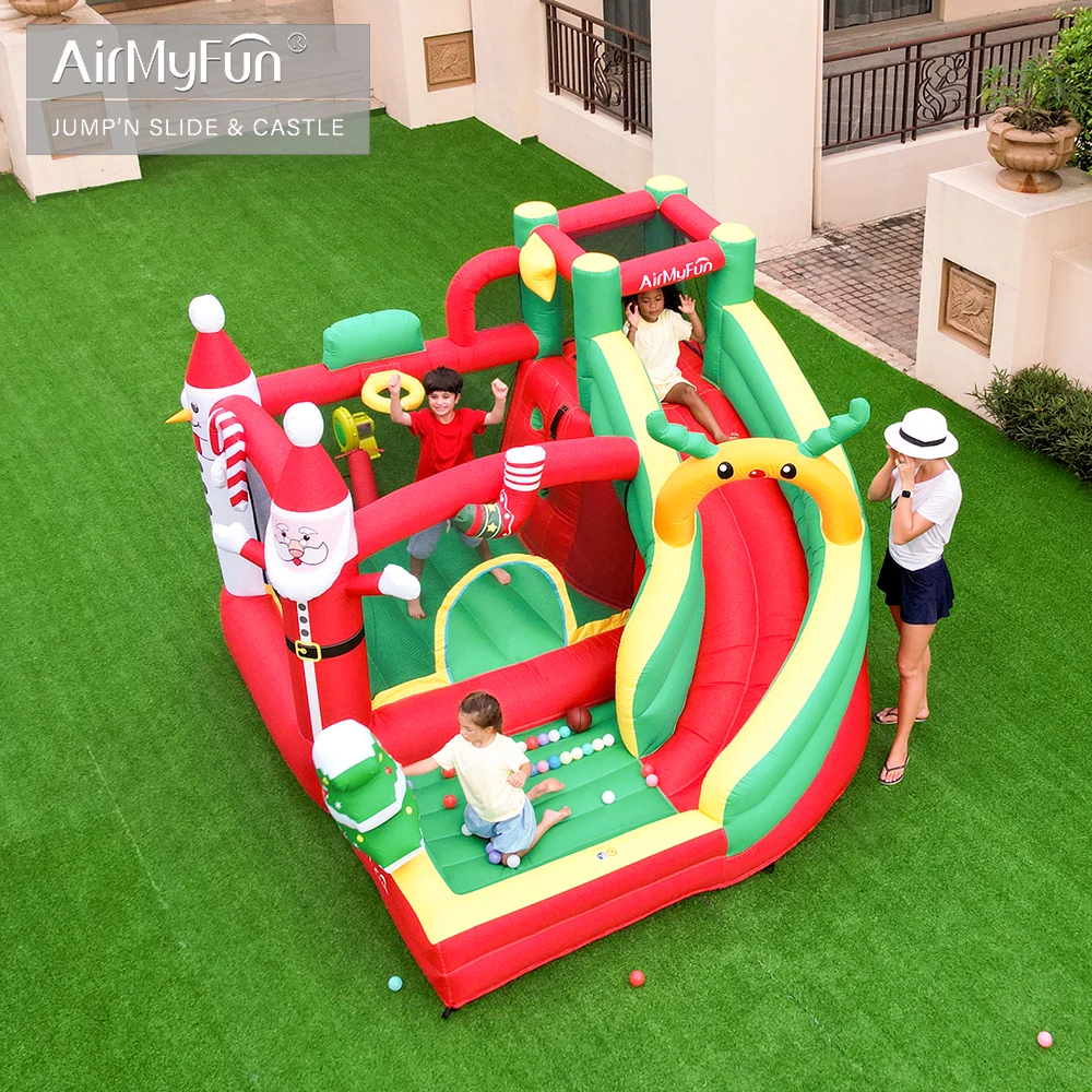 Merry Christmas Festival Santa Kids Moonwalk Bounce House With Ball Pit and Slide Jumper Bouncy Castle Inflatable Bounce House
