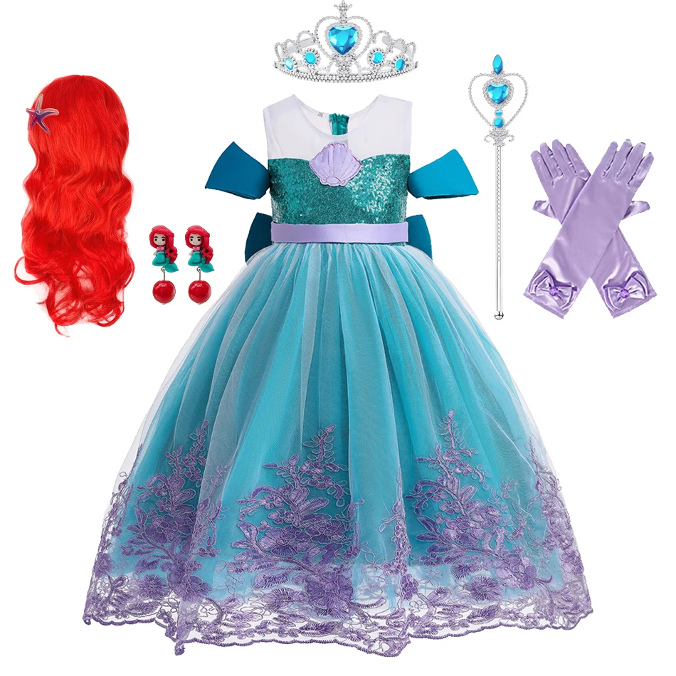 

Mermaid Dress for Girl Kids Embroidered Mesh Dress Girls Bow Decorated Gowns Princess Dress Children Carnival Costume Daily Wear