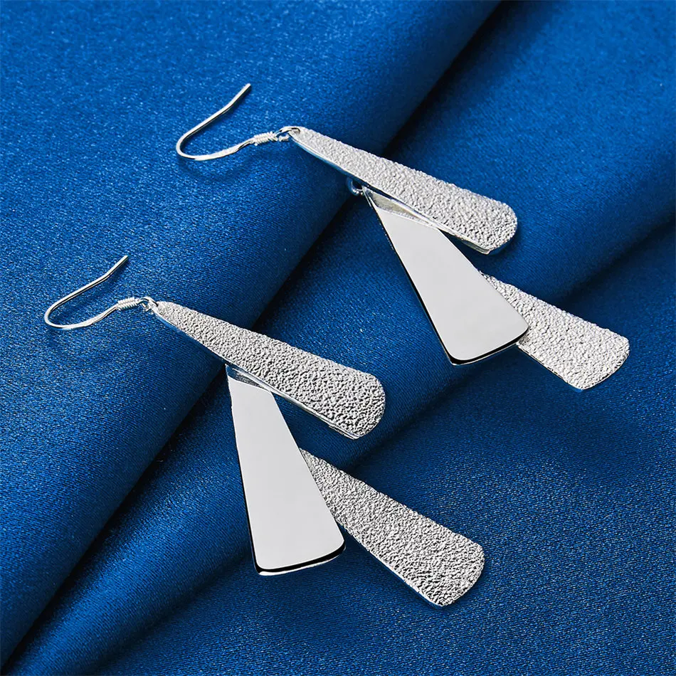 1 pair of 925 sterling silver exquisite long frosted earrings, women's wedding accessories, jewelry gifts