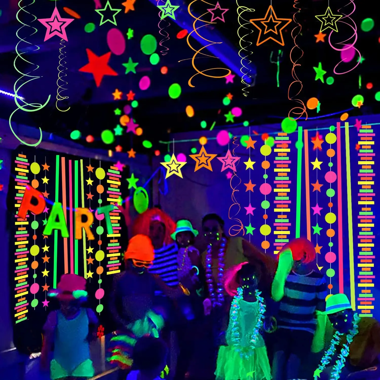 Artículos de Fiesta Fluorescentes de Neón, Globo de Neón, Pancarta que Brilla en la Oscuridad, Guirnalda de Papel, Decoraciones para Bodas, Cumpleaños, Fiesta con Luz Negra