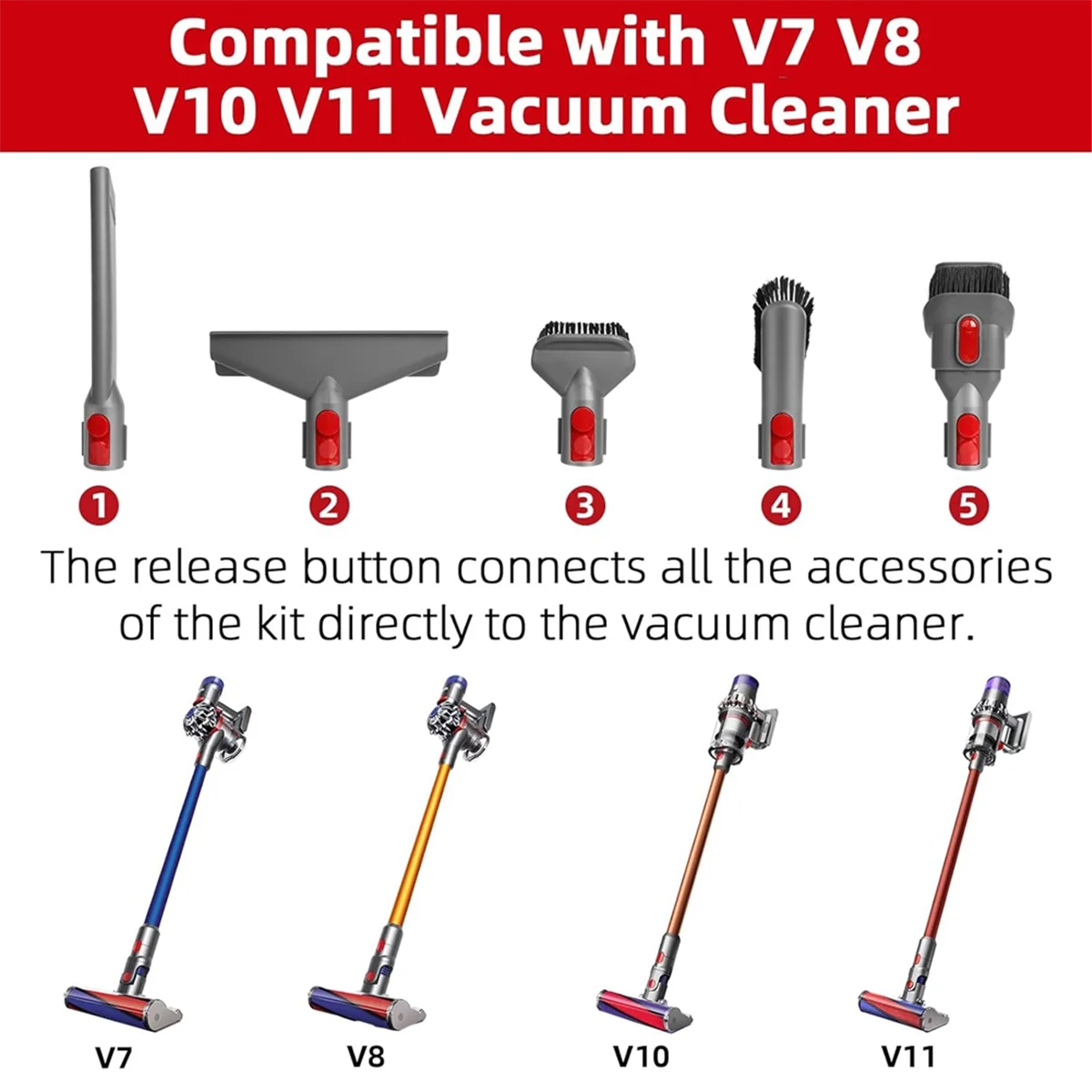 For Dyson V7 V8 V10 V11, Accessory Set Brush Nozzles, All-In-One Solution for A Home Pristine and Vehicle Interior