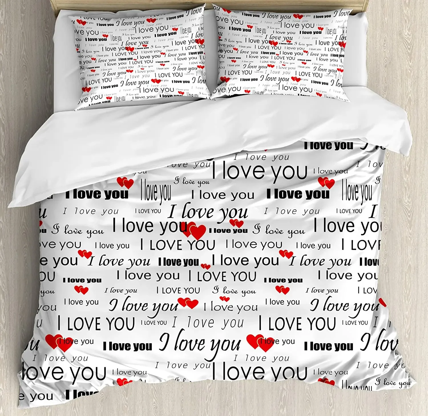 

Romantic Bedding Set For Bedroom Bed Home I Love You Quote with Hearts Romance Couple Val Duvet Cover Quilt Cover And Pillowcase