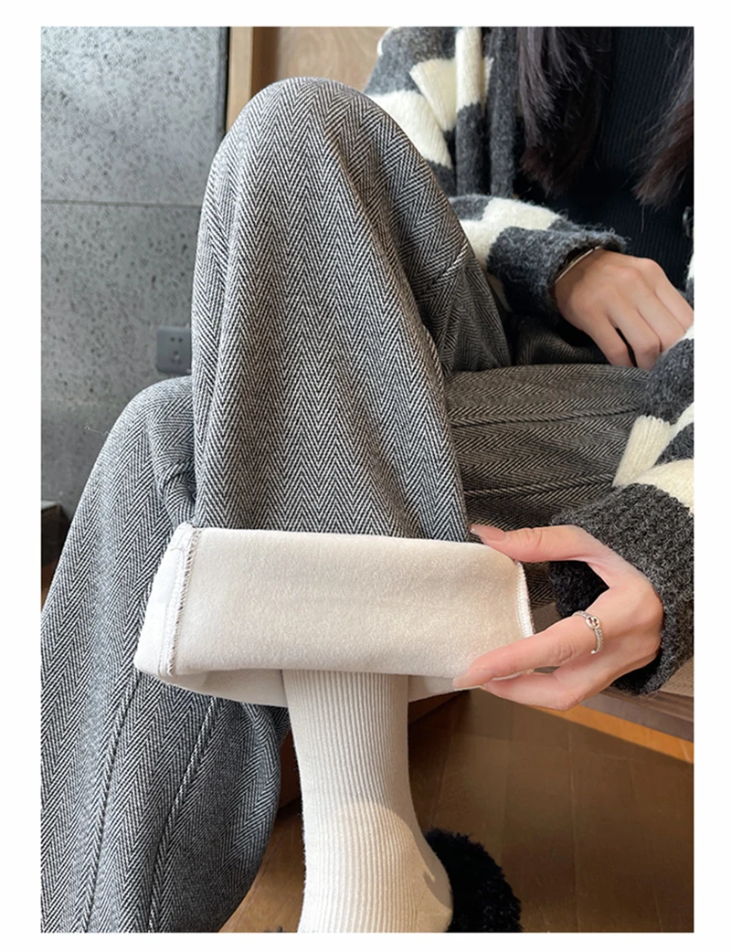 Kunstwollhose mit weitem Bein für Damen, modische elegante Baggy-Hose, Herbst-Winter-Bürohose für Damen, koreanische High-Waist-Straight-Hose, neu – Detail 21