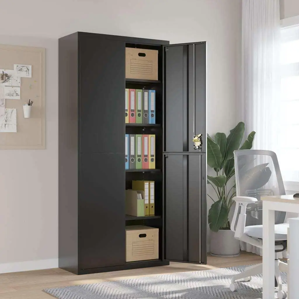 35.4'' Black Steel File Cabinet - 3-Door Storage Solution, 78.7'' High, Durable & Stylish Organization