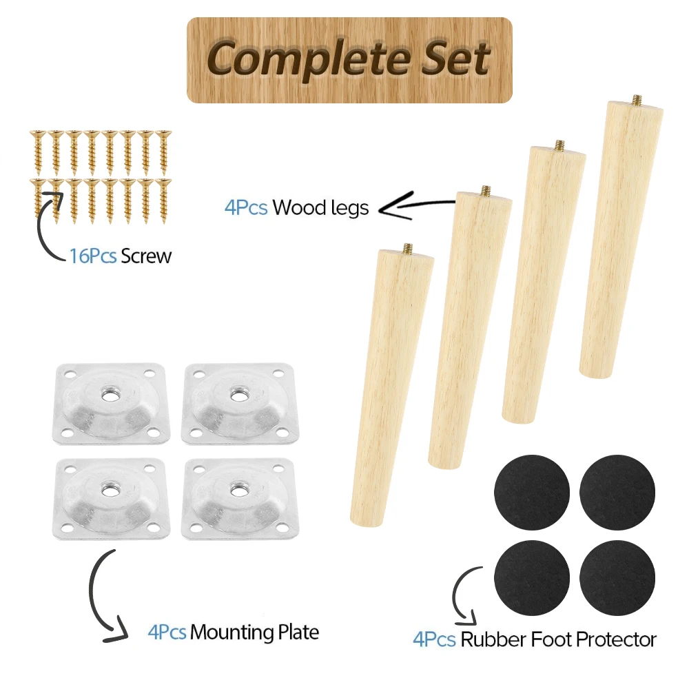 4Pcs Wooden Furniture Legs Solid Furniture Feet Oblique/Straight Table Feet Non-slip Sofa Bed Replacement Feets 8/15/20/25cm image 6