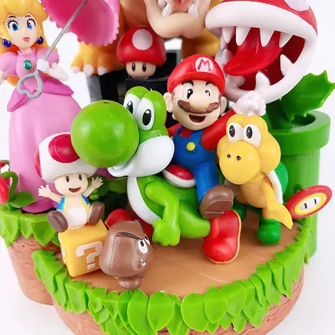 Anime 28cm Marios Figures Model Ornaments Luigi Bowser Yoshi Bowser Scene Combination Doll Room Decoration Gift