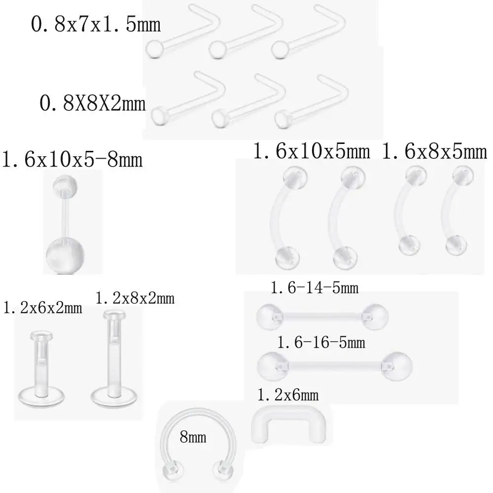28Pcs Set Clear Nose Studs for Work Clear Nose Rings Clear Nose Piercing Acrylic Nose Rings Surgery Invisible Nose Ring Retainer