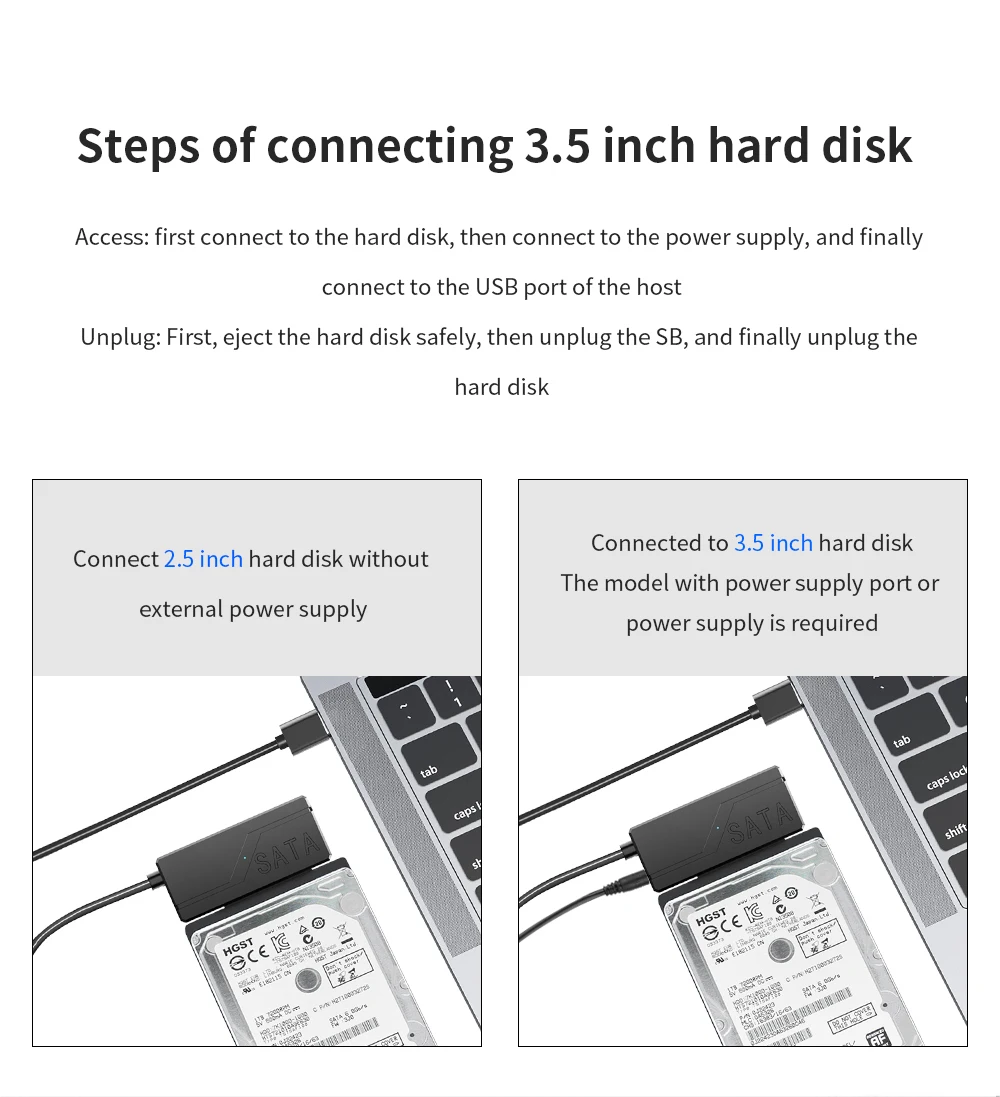 TISHRIC USB-SATA-Kabel, USB 3.0 auf 22-poliger SATA-Adapter, unterstützt 3,5 2,5 Zoll externe HDD SSD-Festplatte, externer Festplattenleser – Detail 8