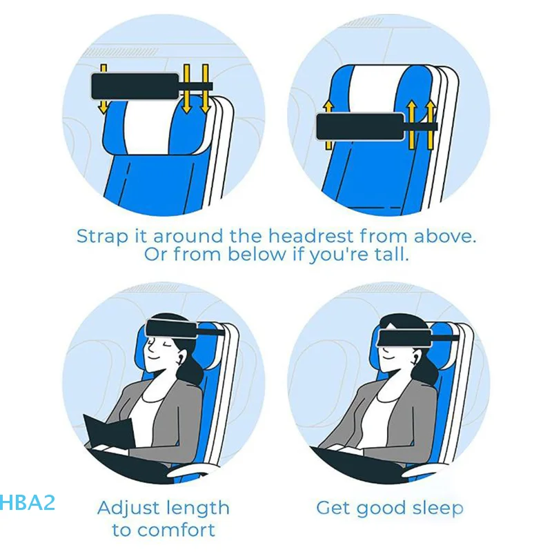 【H】1개 헤드 서포트 스트랩 조절 가능한 여행용 베개 비행기 목 지지 밴드 휴대용 자동차 좌석 수면 보조 헤드 고정 스트랩