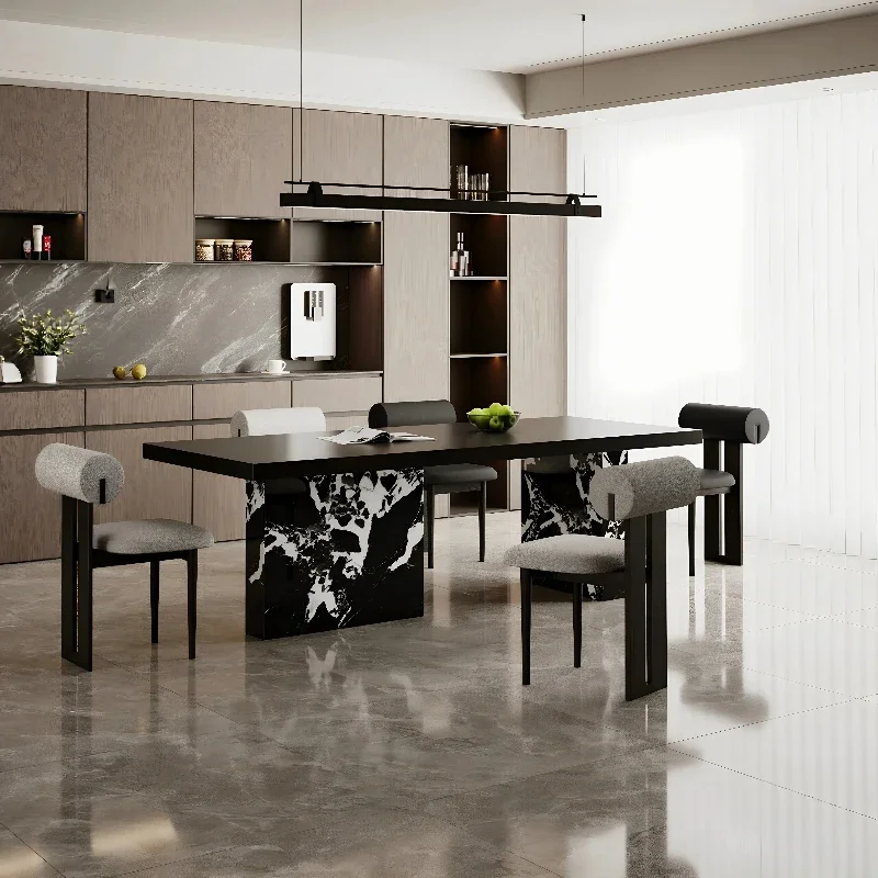 Black Sleek Spacious Elegant Dining Table Contemporary Classic Wooden Rustic Stable Dining Table Table Salle A Manger Furniture