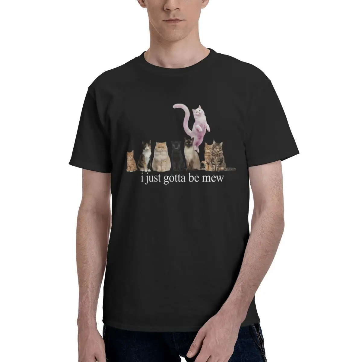 I Just Gotta Be Mew Funny Pink Cat Quote Trendy T Shirts Graphic Y2K Summer Customized Tshirts For Men Women Clothes