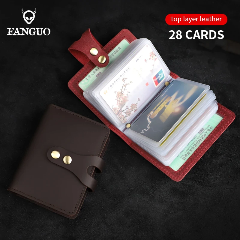26/28 Slots Credit Card Holder Wallet Slim Genuine Leather Card Organizer Zipper Pocket ID Card Pouch Coin Purse