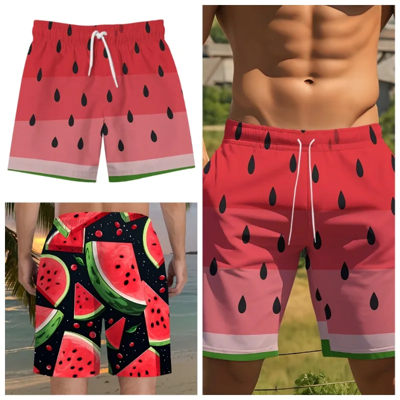 

Мужские и женские летние пляжные шорты с 3D-принтом в виде арбуза, повседневные шорты для взрослых и детей для отпуска и на каждый день
