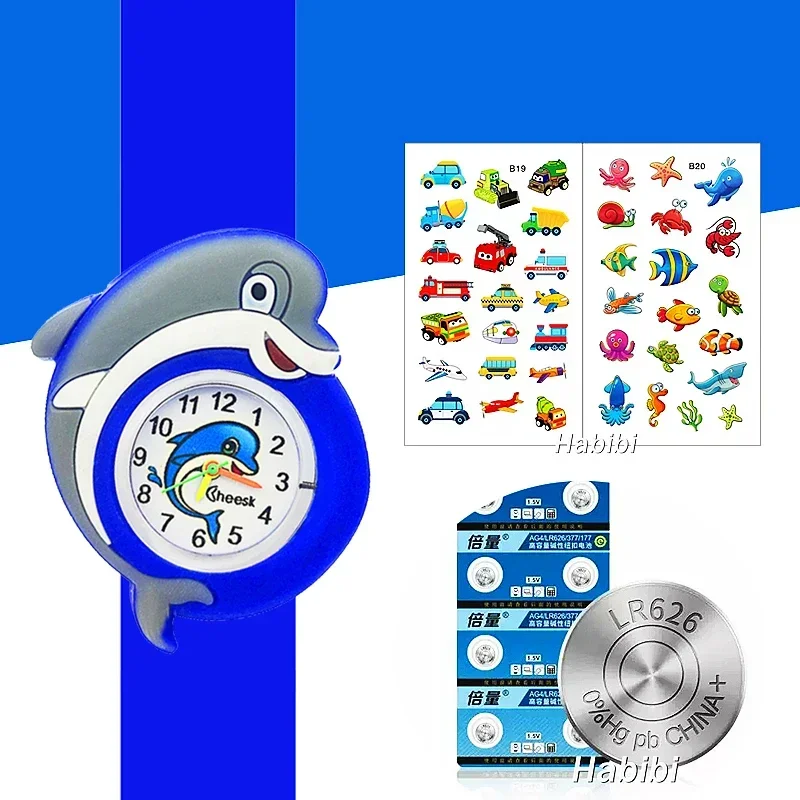 3D Dolphin Shark Toy Children Watch Boys Girls Students Clock Slap Bracelet Kids Birthday Party Gift Baby Cartoon Fish Watches