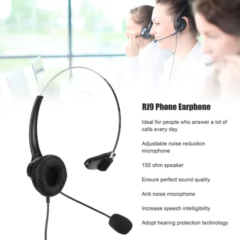 Telephone Headset RJ9 Earphone with 330° Adjustable Microphone for Home and Call Center Office Landline Phone Telephone Headset