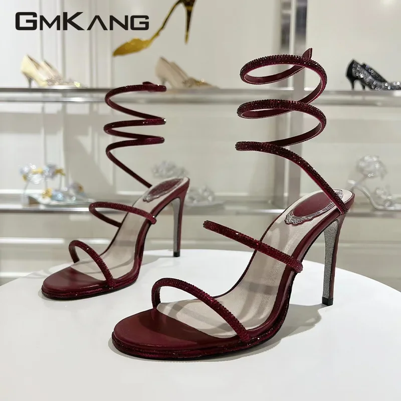 Sexy High Heels Sandals Woman Rhinestone Ankle Snake Twine Around Party Prom Shoes Female Crystal Gladiator Sandals Women