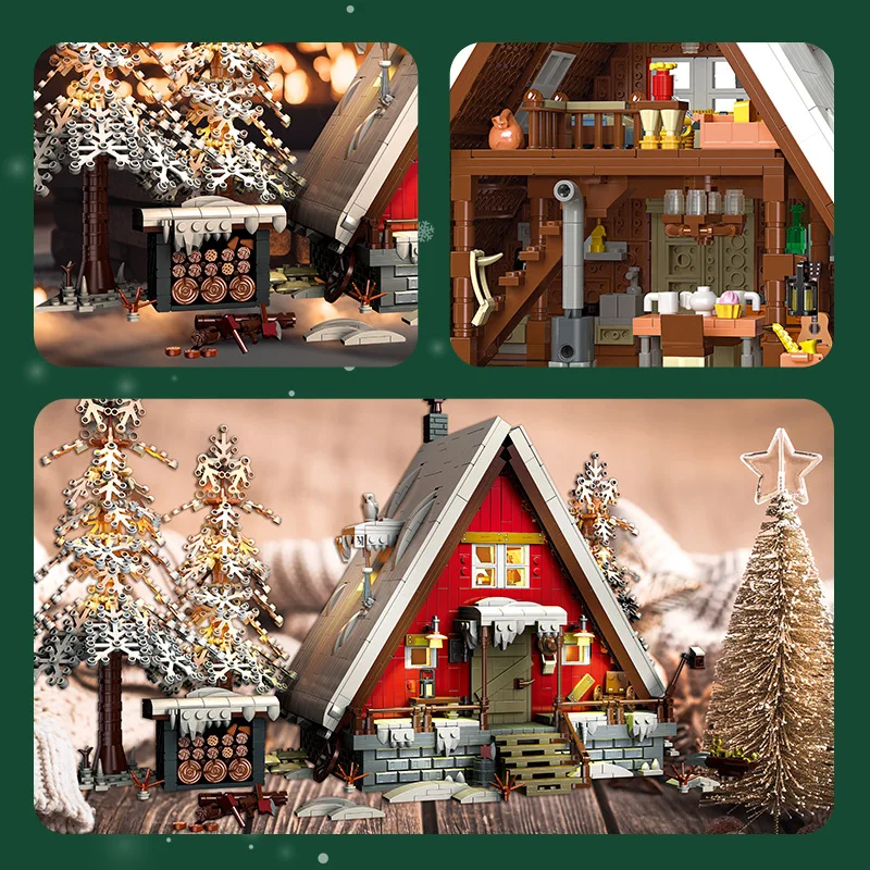 JIESTAR 89141 Christmas Triangle Wooden House Model DIY Toys Building Blocks Modular Street View Series Boys' Holiday Gifts