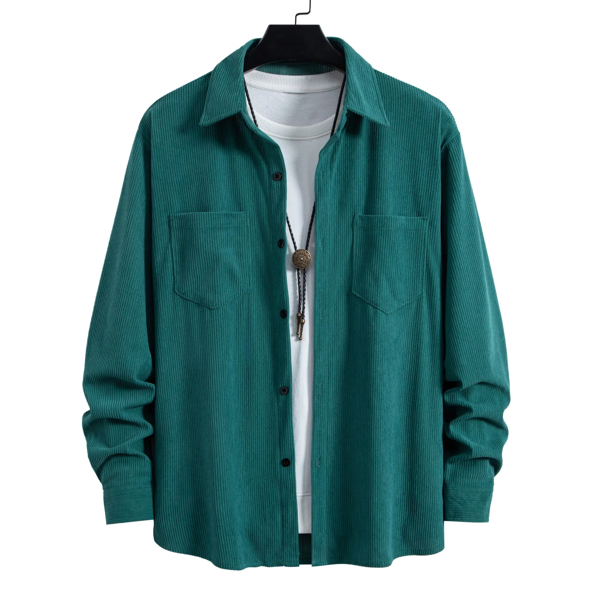 

2025 Autumn New Fashion Men's Solid Color Cordoroy Casual Trendy Long Sleeve Turn-down Collar Casual Trendy Vintage Shirts Male