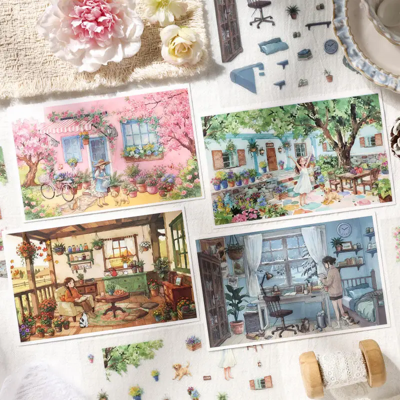 

Card Lover 3 Pcs [Floating Light Atlas Series] Landscape Stickers for Morning Flower House Spring Garden Yard Cozy Room