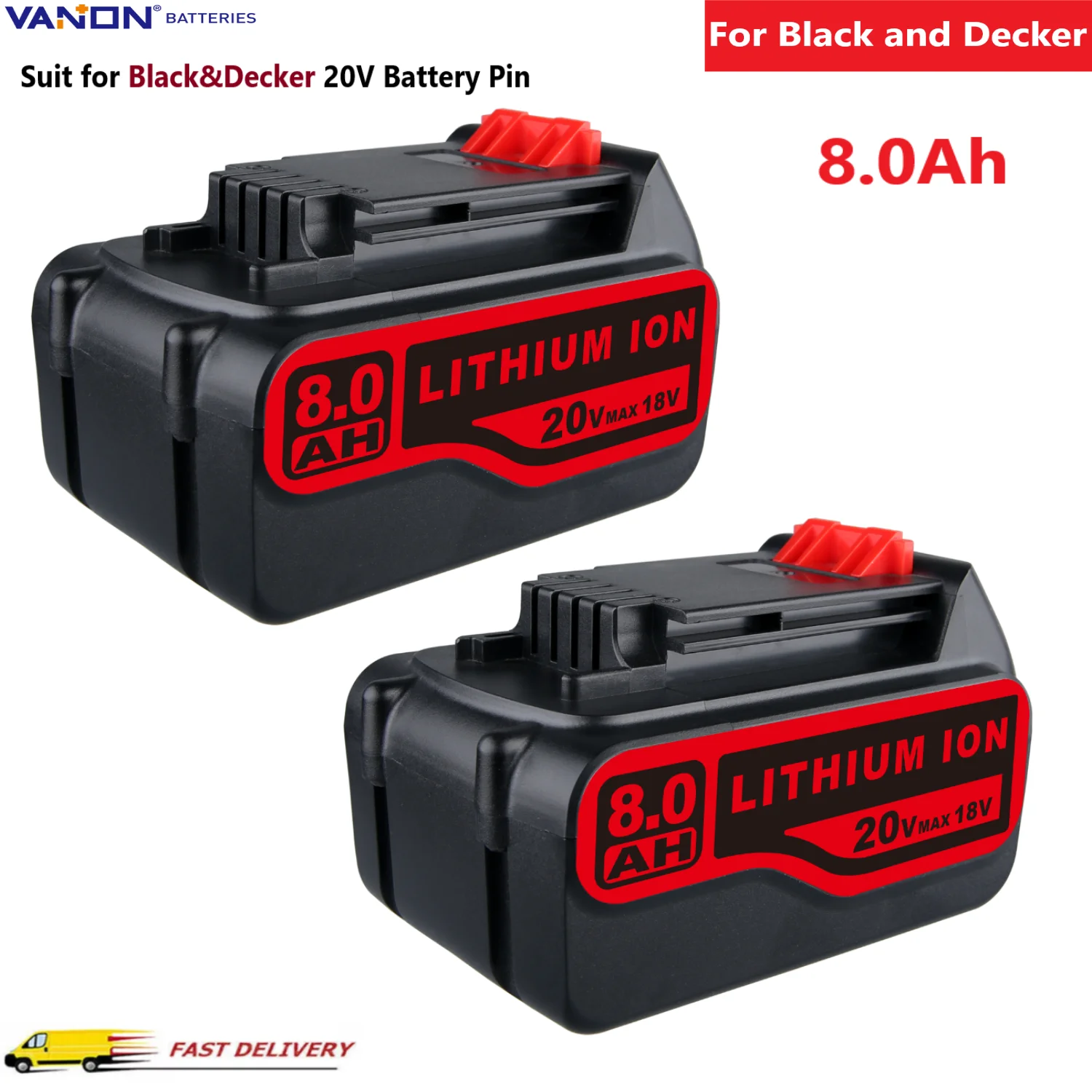 

Литиевый аккумулятор VANON LB2X4020 8,0 Ач для Black and Decker 20 В MAX 20 В LBXR20 LBXR20-OPE LB20 LBX20 LBX4020, штифт для аккумулятора