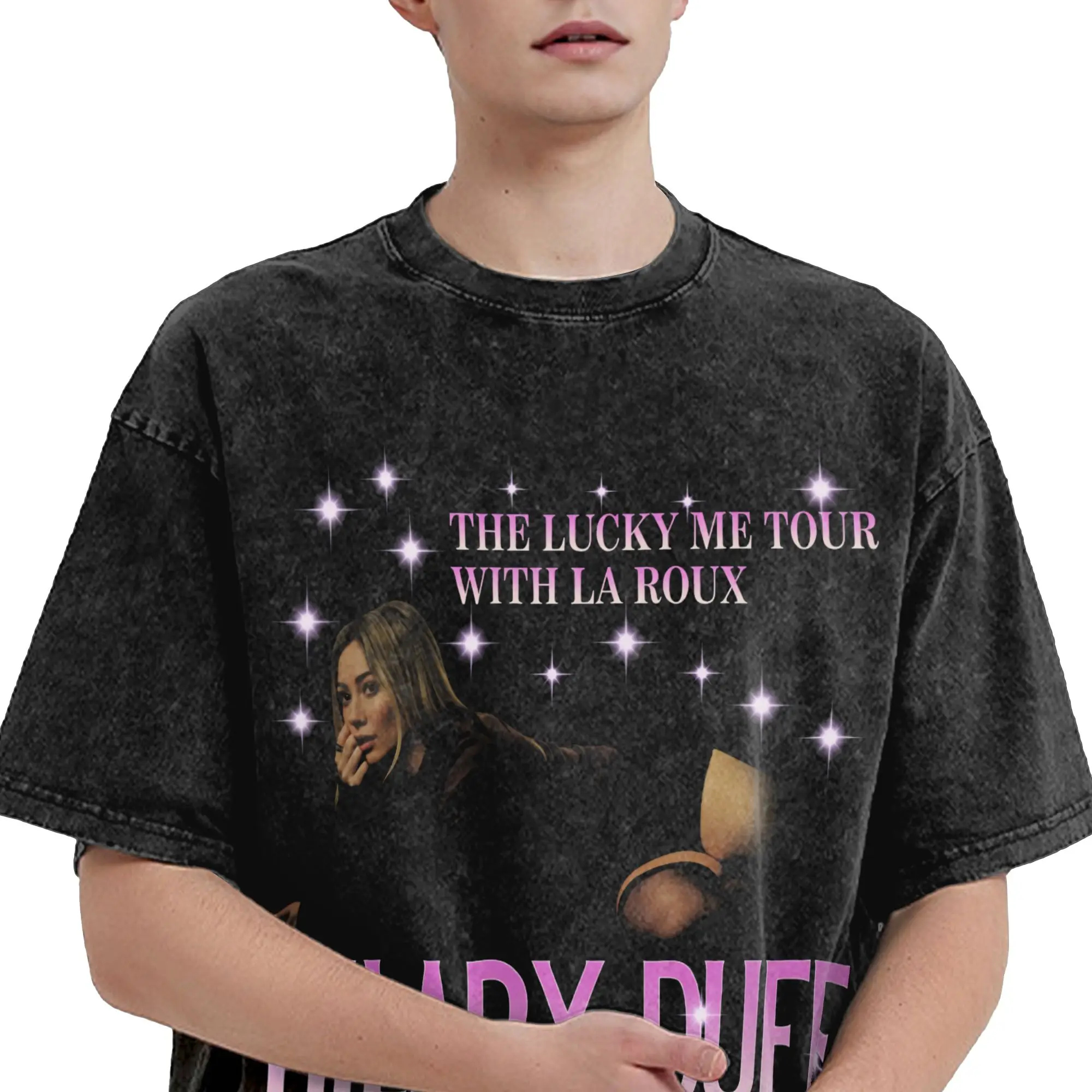 Summer Hilary Duff The Lucky Me Tour 2026 Washed T Shirts Accessories Oversize T-Shirts  for Men Women Tee