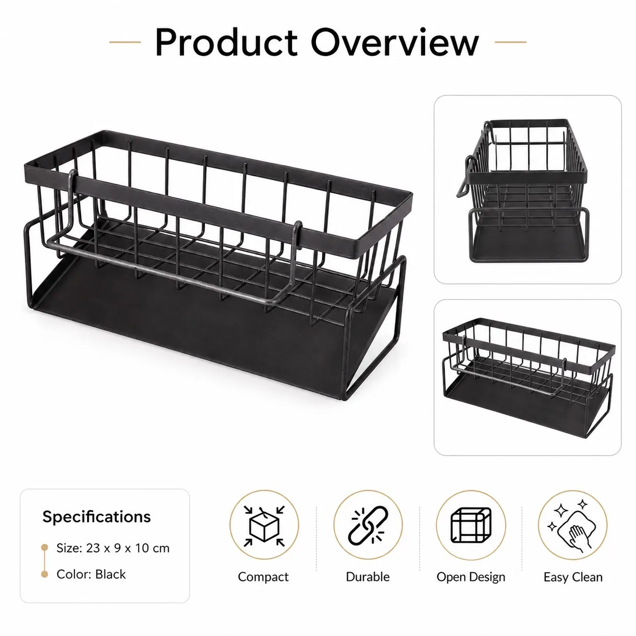 Metal Kitchen Sink Organizer Heavy Duty Caddy Countertop Sponge Holder with Drain Tray for Dish Soap and Scrubber Storage view 2