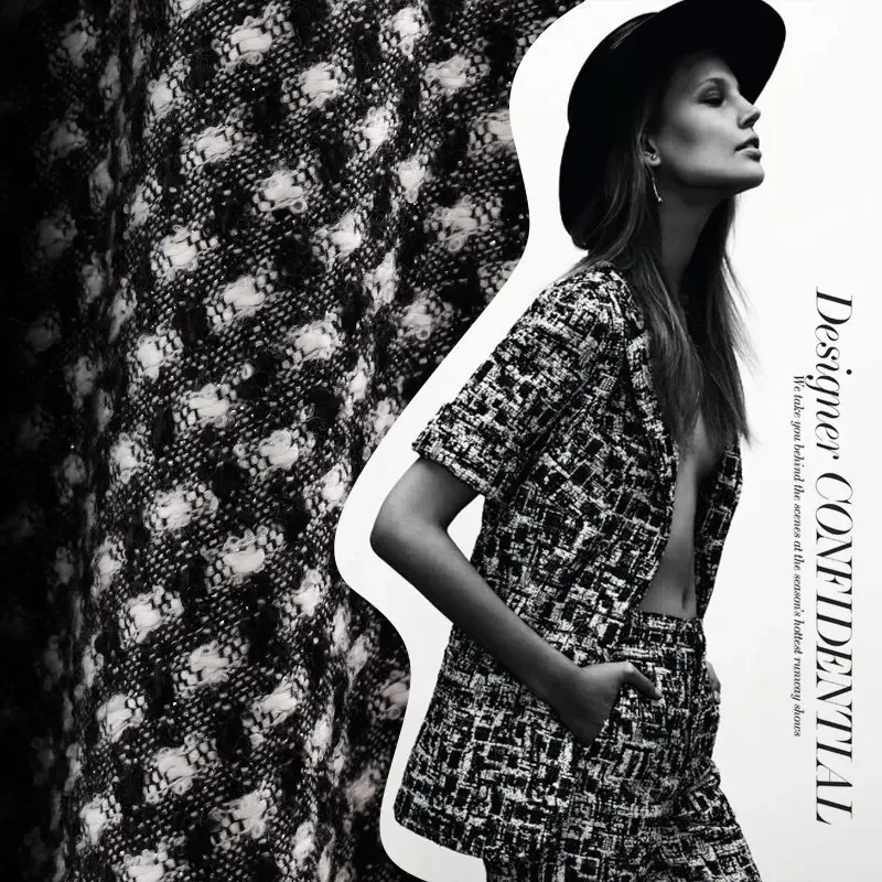 

Шерстяная ткань Тканый твидовый клетчатый материал, окрашенный в пряжу, серебристый, яркий шелк, осенне-зимняя юбка, пальто, ткань на метр