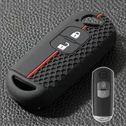 Funda de silicona con 2 botones para llavero de coche, carcasa con anillo y cadena para Mazda 3 Hatch 6 Atenza Cx3 Cx5 Cx7 Cx9 Mx5 2013 2014 2015