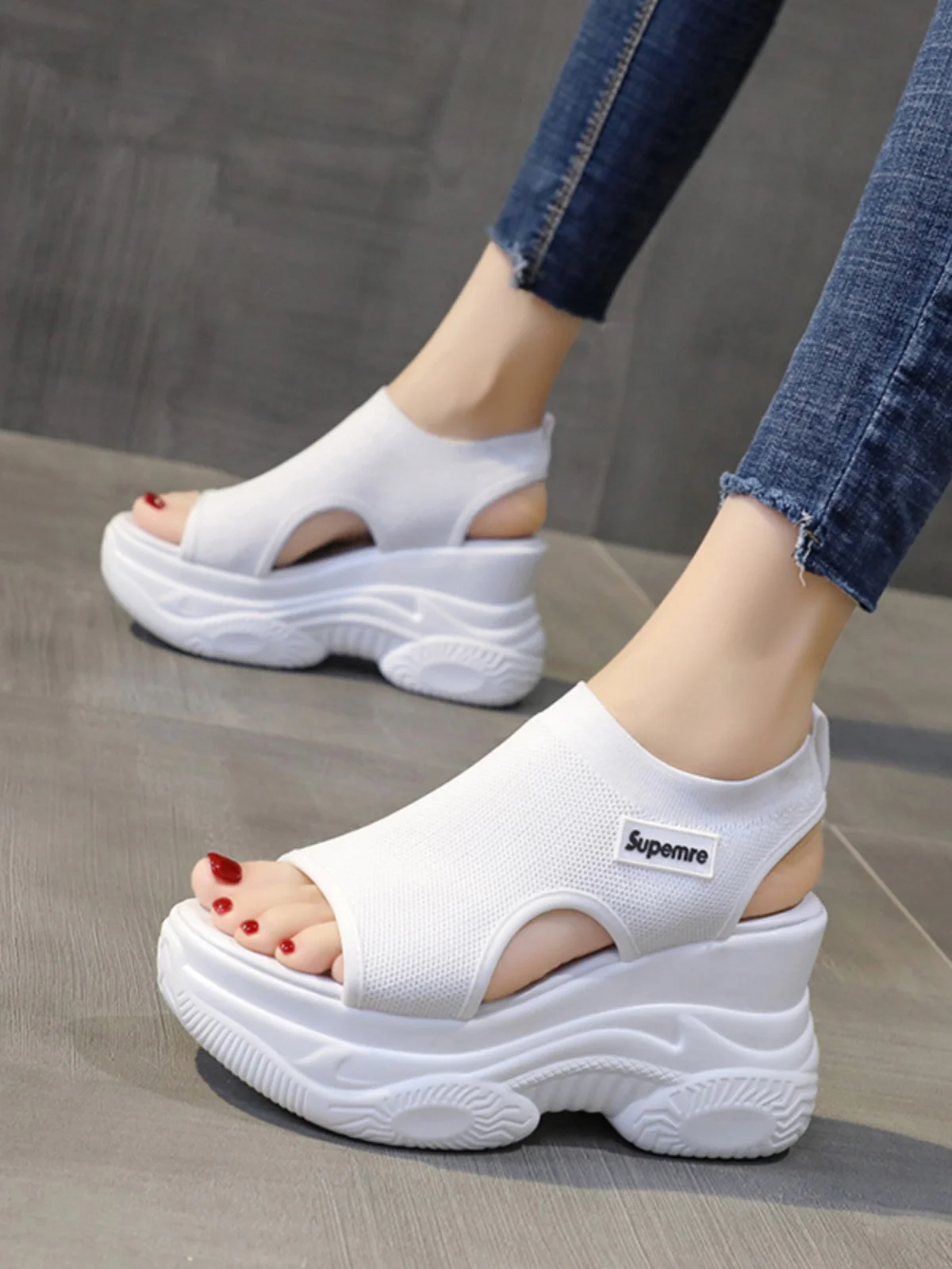 

Women's Fly Knit Fi Mouth Sandals 2025 New Summer Spor Thi Heel High Heel Casual oes Breathable Slip-On Casual Loers