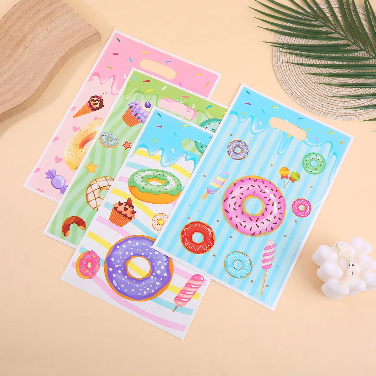 10/30/50 Uds. Bolsas de embalaje de regalo de Donut, bolso, bolsa de dulces, tema de Donut, decoración de fiesta de cumpleaños, suministros para fiesta de Bar de dulces para Baby Shower para niños