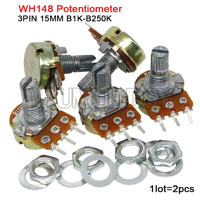 2pcs/lot WH148 B1K B2K B5K B10K B20K B50K B100K B500K 3Pin 15mm Shaft Amplifier Dual Stereo Potentiometer 1K 2K 5K 10K 50K 100K