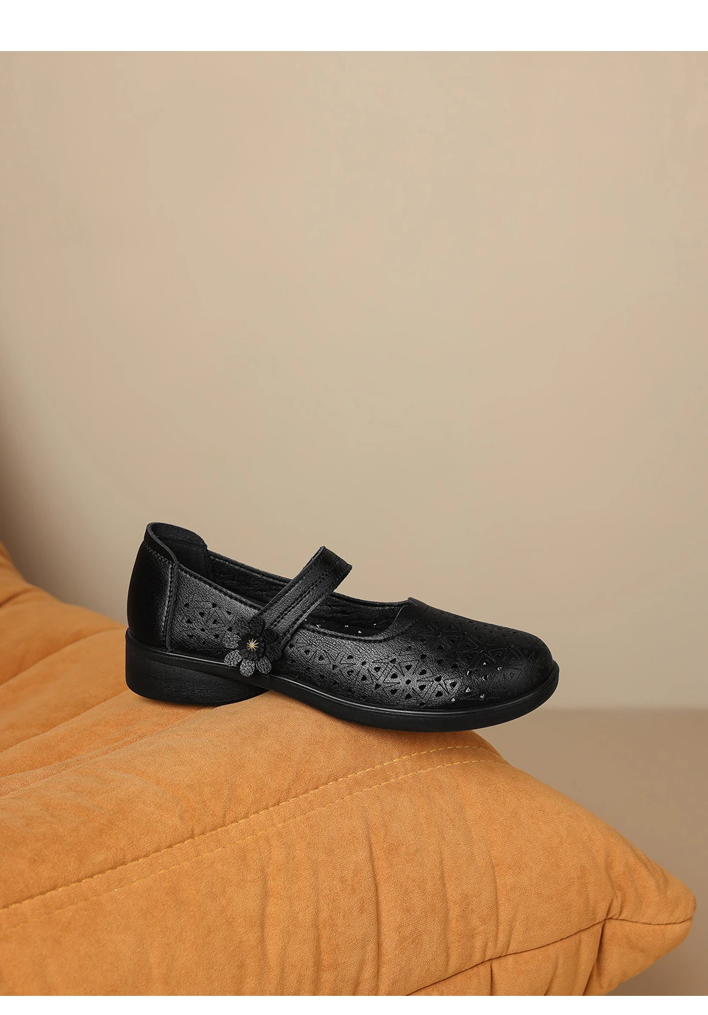 Mary Jane Schuhe in Übergröße 42 für Damen, atmungsaktive Mokassins mit Ausschnitten, florale Einriemen-Slipper mit niedrigem Absatz für lässiges Gehen – Detail 7