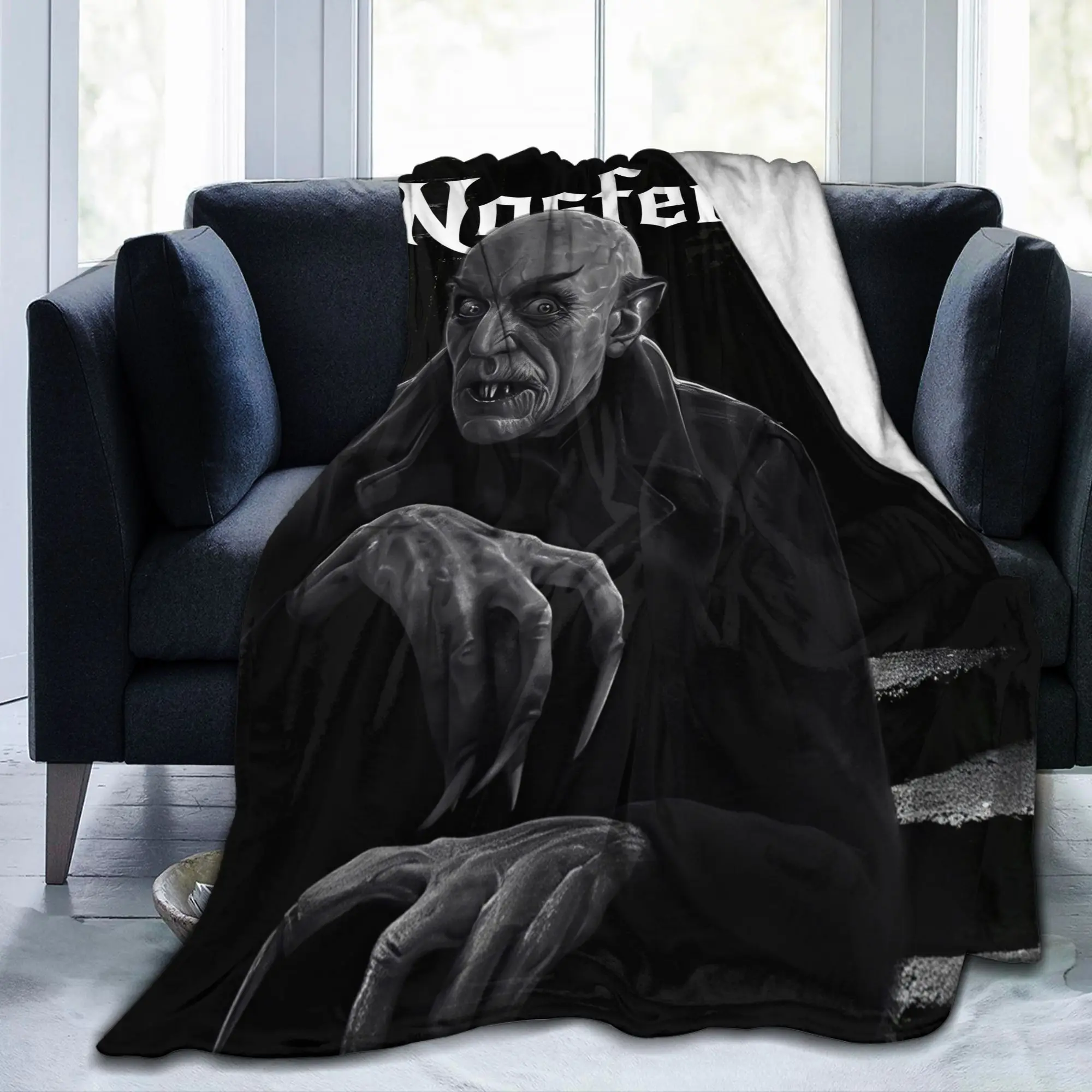 Nosferatu Vampire Dracula Fleece Throw Blankets Horror Movie Halloween for Bedding Knitted Blanket Travel Warm Multifunction