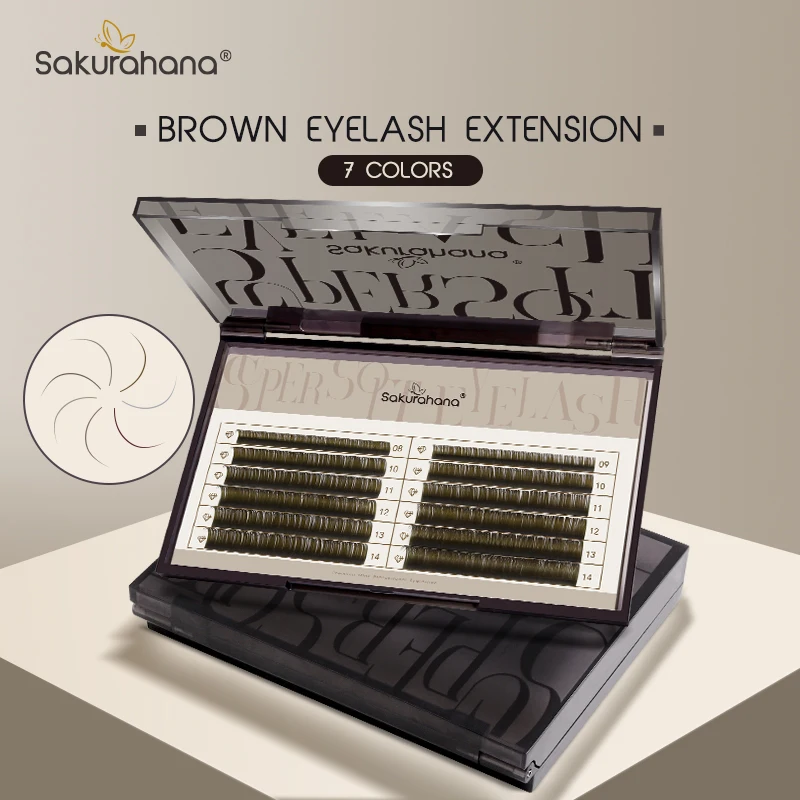 

Sakurahana Individual Faux Mink Eyelash Extensions Dark Brown Eyelash Extension 12 Lines Premium Colored Mesh Net Cross Lash