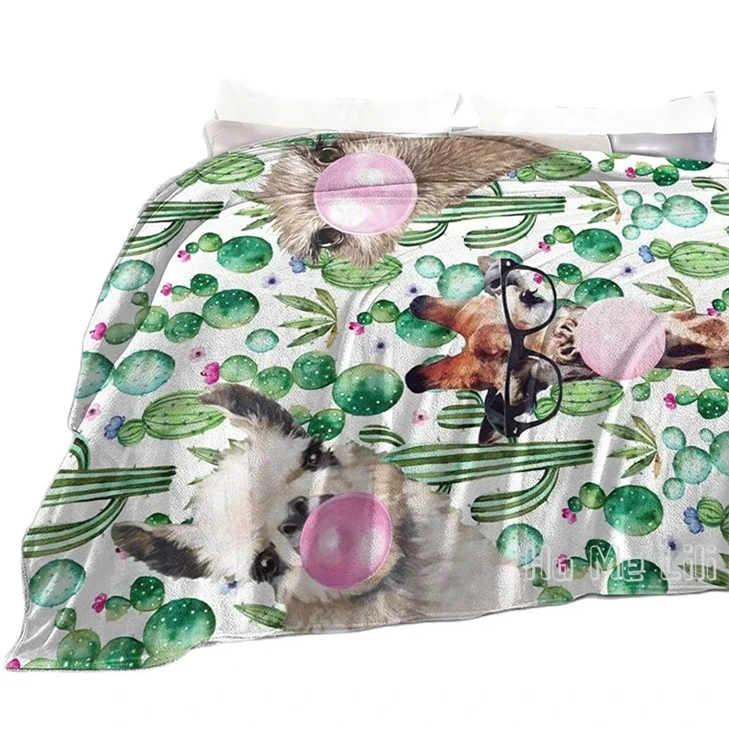 Cozy By Ho Me Lili mantas de franela para mujeres, niñas, niños, manta súper suave, Llama Cactus Print