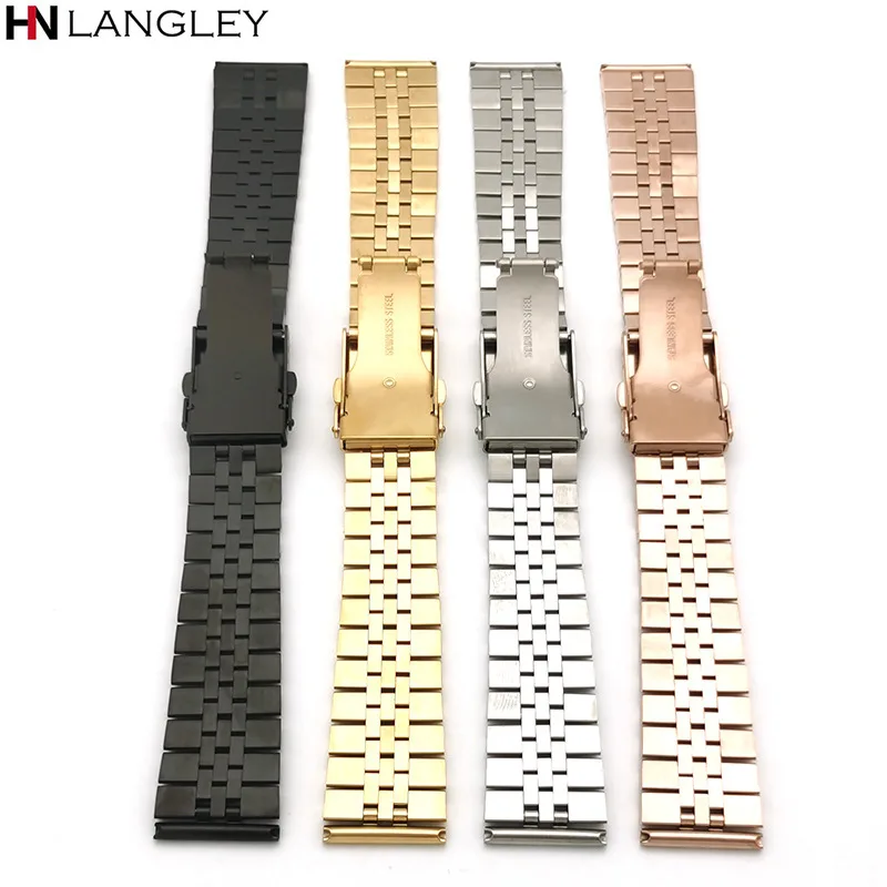 Stainless Steel Watchband Strap 20mm 22mm Metal Premium Solid Buckle For Samsung Galaxy Watch4 For Seiko Bracelet Bull Ring Band