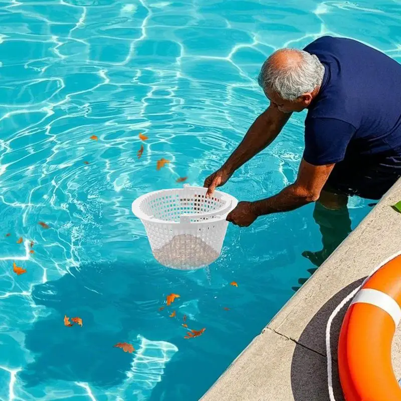 Skimmer Basket Anti-Clogging Filter Handle Equipped Pool Skimmer Basket for Deribs Leaves Cleaning Pond Skimming Supply