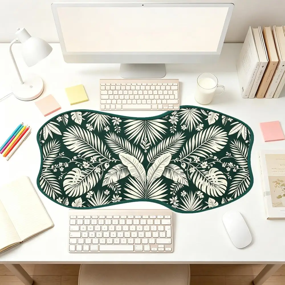 Brown Gold Tropical Plant Play Mat Smooth Cloth Surface Thick Rubber Special Shaped Creative For Bohemian Desk